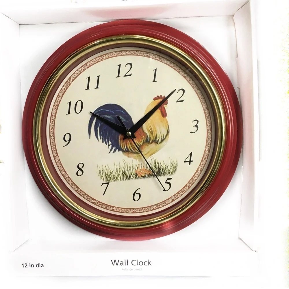Rooster Wall Clock Round Colorful Retro Vintage Style Clock 12” Multicolor